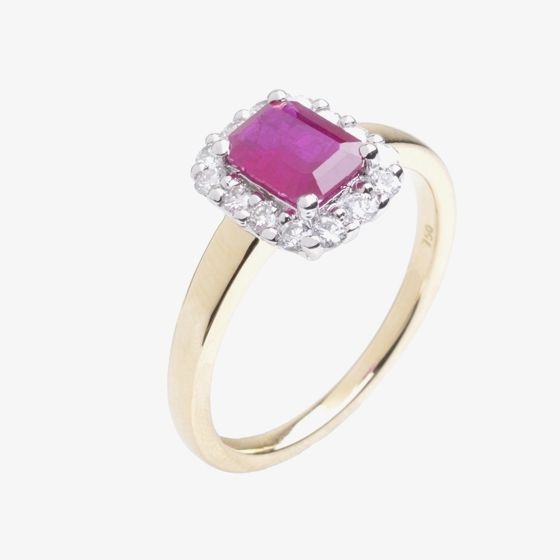 18ct Gold Emerald Cut Ruby and Diamond Sapphire Ring  18DR258-R-2C