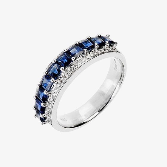 18ct White Gold Diamond Sapphire Three Row Ring 18DR264-S-W