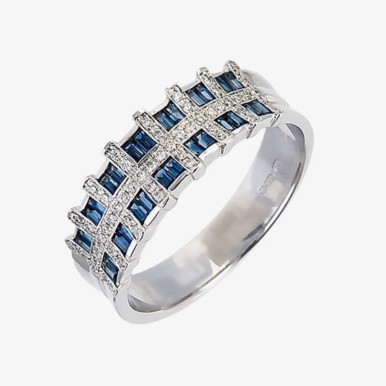 18ct White Gold Diamond Sapphire Check Ring 18DR278-S-W