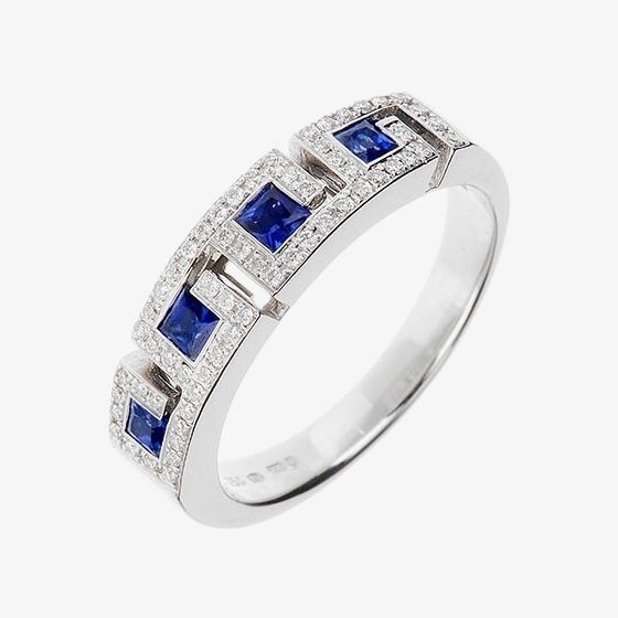 18ct White Gold Diamond Sapphire Spiral Ring 18DR279-S-W