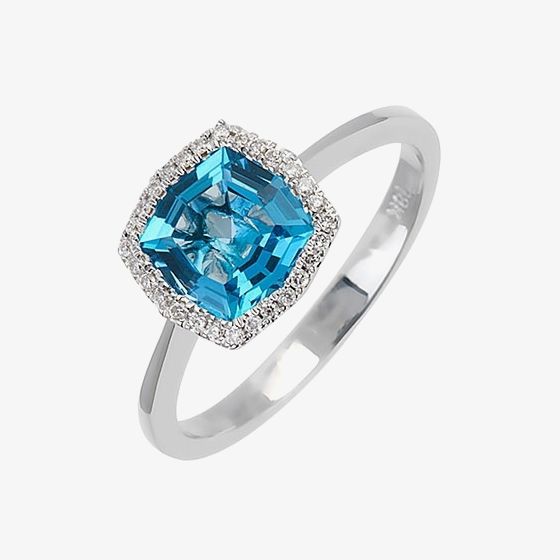 18ct White Gold Diamond Topaz Square Cluster Ring 18DR287-W