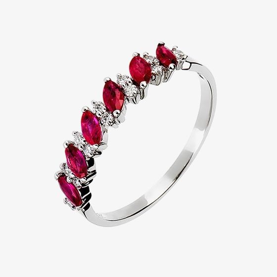 18ct White Gold Diamond and Ruby Half Eternity Ring 18DR344-R-W