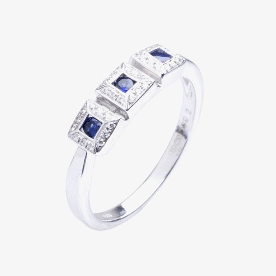 18ct White Gold Triple Square Sapphire Diamond Ring 18DR369-S-W