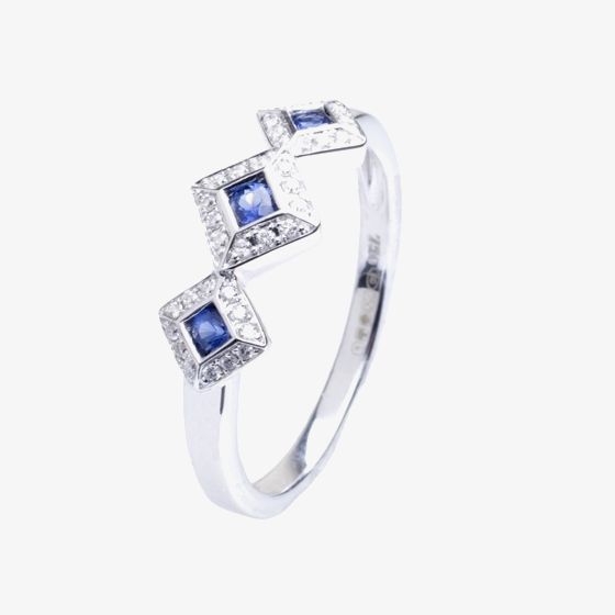 18ct White Gold Triple Sapphire Diamond Cluster Ring 18DR371-S-W