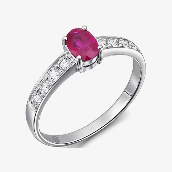 18ct White Gold Diamond Shouldered Oval Ruby Ring 18DR378-R-W