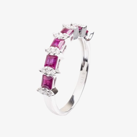 18ct White Gold Diamond and Ruby Half Eternity Ring 18DR380-R-W