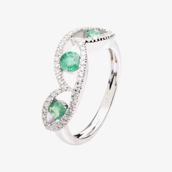 18ct White Gold Diamond Emerald Fancy Ring 18DR381-E-W