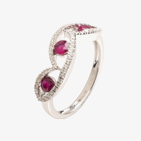 18ct White Gold Diamond and Ruby Fancy Ring 18DR381-R-W