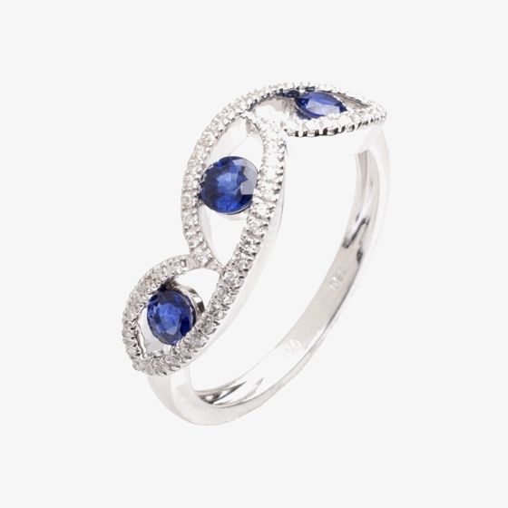 18ct White Gold Diamond Sapphire Fancy Ring 18DR381-S-W