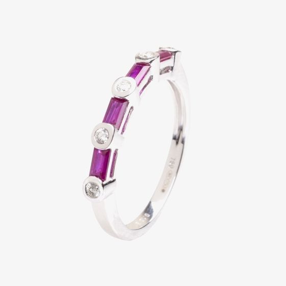 18ct White Gold Diamond and Ruby Half Eternity Ring 18DR383-R-W