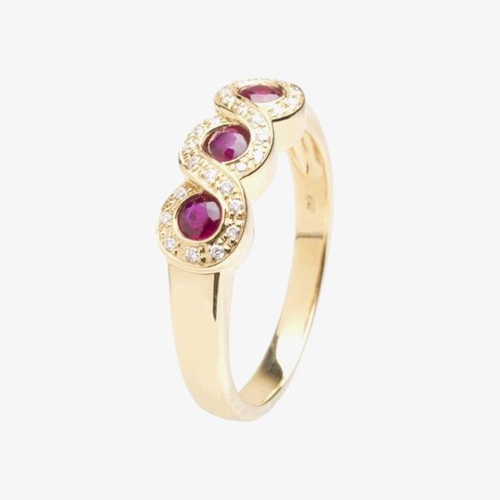 18ct Gold Triple Ruby and Diamond Fancy Ring 18DR384-R-Y