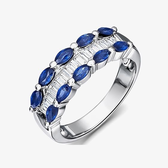 18ct White Gold Baguette Cut Diamond Sapphire Ring 18DR395-S-W