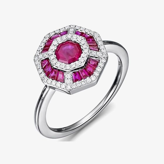 18ct White Gold Ruby and Diamond Fancy Cluster Ring 18DR396-R-W