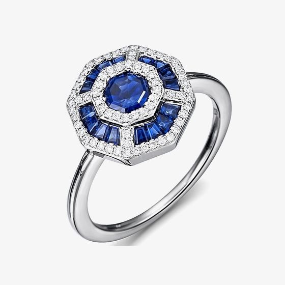 18ct White Gold Sapphire and Diamond Fancy Cluster Ring 18DR396-S-W