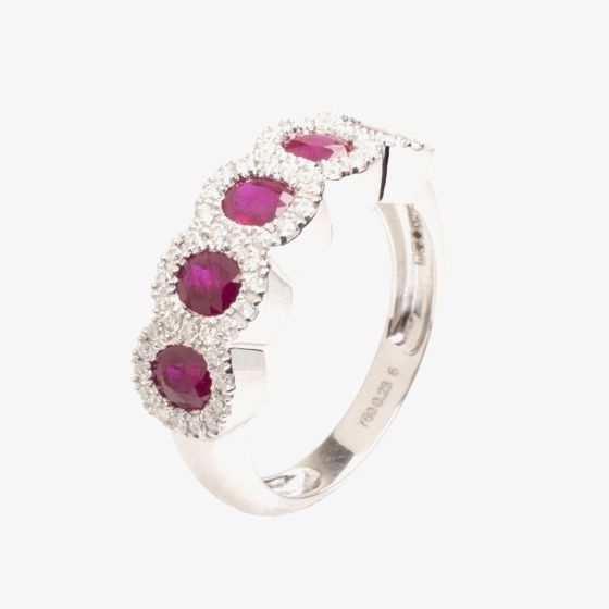 18ct White Gold Five Stone Ruby and Diamond Cluster Ring 18DR431-R-W