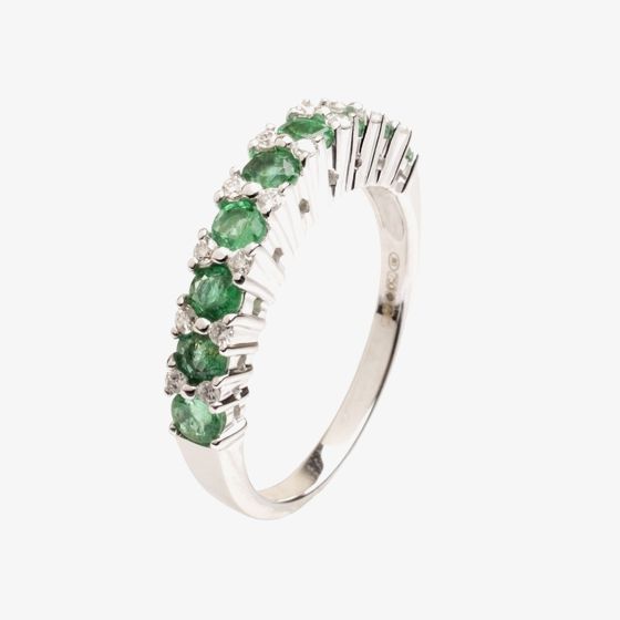 18ct White Gold Diamond Emerald Half Eternity Ring 18DR432-E-W
