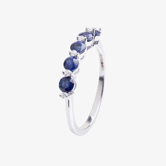 18ct White Gold Diamond Sapphire Half Eternity Ring 18DR433-S-W