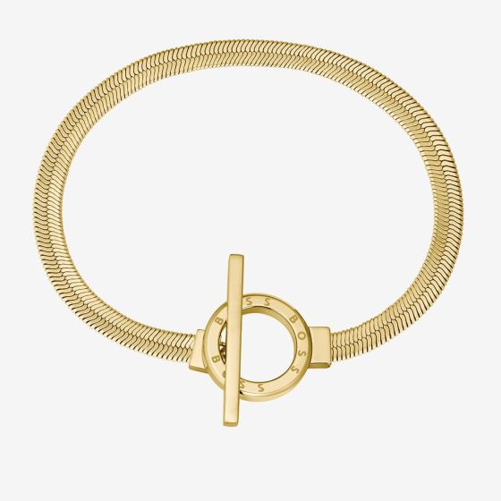 BOSS Zia Gold Tone Snake Chain T Bar Bracelet 1580487