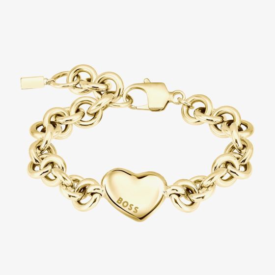 BOSS Honlo Gold Tone Heart Chain Bracelet 1580639