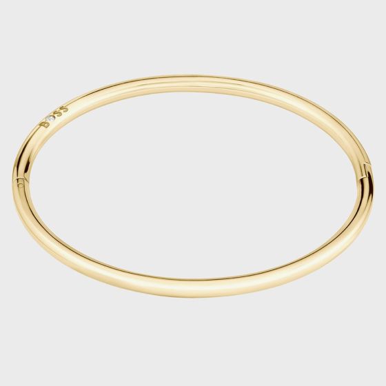 BOSS Gold Tone Crystal Logo Detail Bangle 1580686