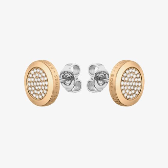 BOSS Medallion Gold Plated Circle Earrings 1580382