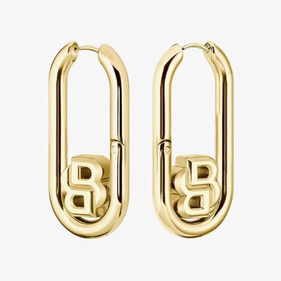 BOSS Double B Swing Gold Tone Oval Hoop Earrings 1580629