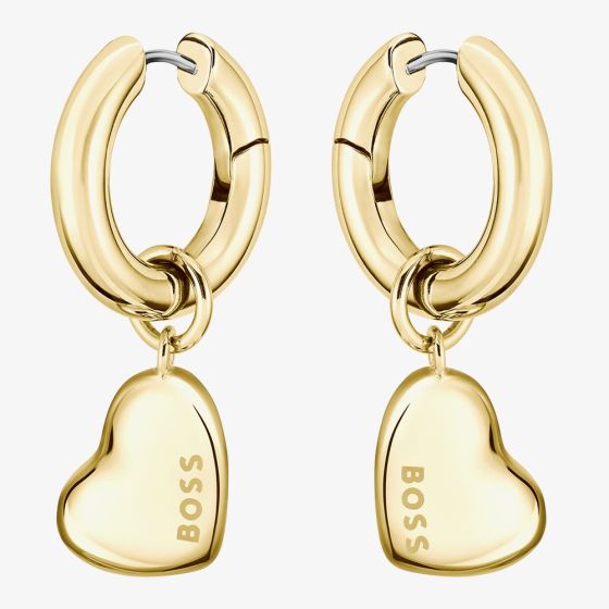 BOSS Honey Love Gold Tone Heart Dangle Hoop Earrings 1580641