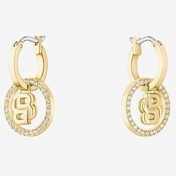 BOSS Double B Divine Gold Tone Drop Huggie Hoop Earrings 1580821