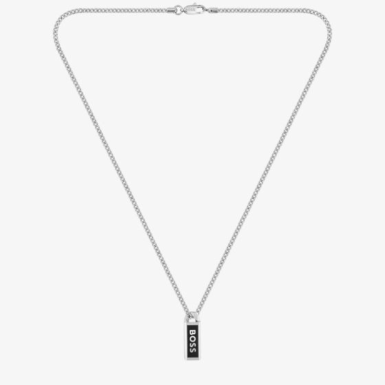 BOSS Mens Silver Kassy Emblem Logo Tag Necklace 1580677