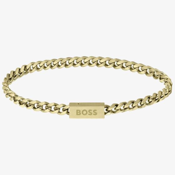 BOSS Mens Gold-Tone 19cm Curb Bracelet 1580172M