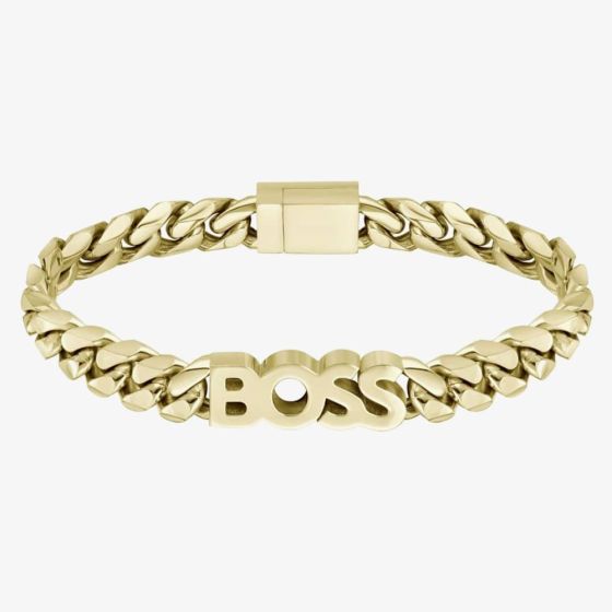 BOSS Kassy Gold Plated Logo Curb Chain Bracelet 1580505M