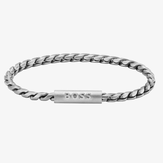 BOSS Mens Doran Silver Logo Clasp Bracelet 1580695
