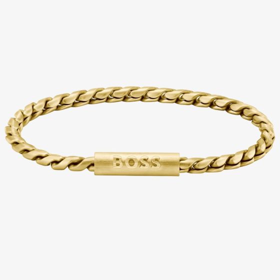 BOSS Mens Doran Gold Logo Clasp Bracelet 1580696