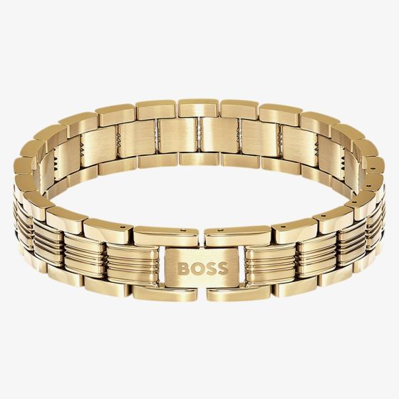 BOSS Emblem Yellow Gold Tone Plated Stainless Steel Multi Link Bracelet 1580887