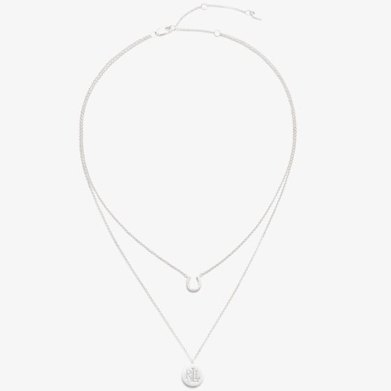 Lauren Ralph Lauren Silver Horseshoe & Logo Disc Double Row Necklace 14N00242