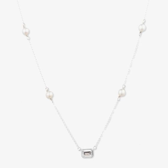 Lauren Ralph Lauren Silver 15 Inch Cubic Zirconia & Pearl Necklace 14N00443