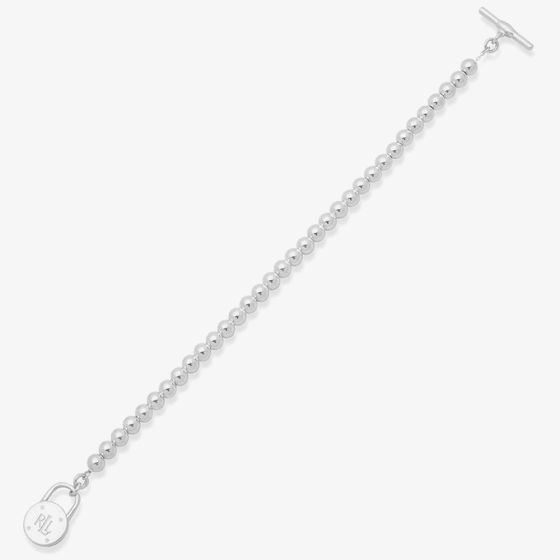 Lauren Ralph Lauren Silver Beaded Logo Padlock T-Bar Bracelet 60542756-G03