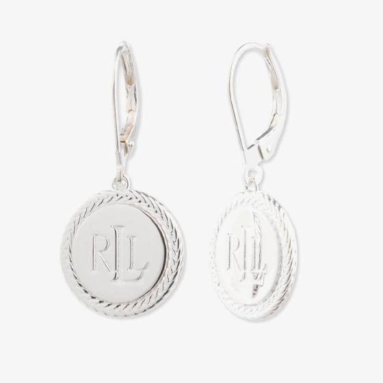 Lauren Ralph Lauren Silver Round Disc Logo Dropper Earrings 14G00704