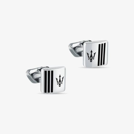 Maserati Silver Square Black Enamel Cufflinks JM422AVD10