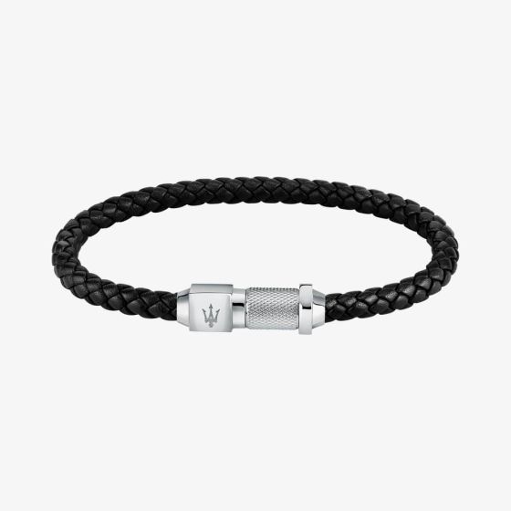 Maserati Black Braided Leather Rope Bracelet JM223AVE17