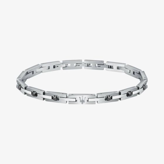 Maserati Silver Rectangle Link Black Crystal Bracelet JM422ATJ10