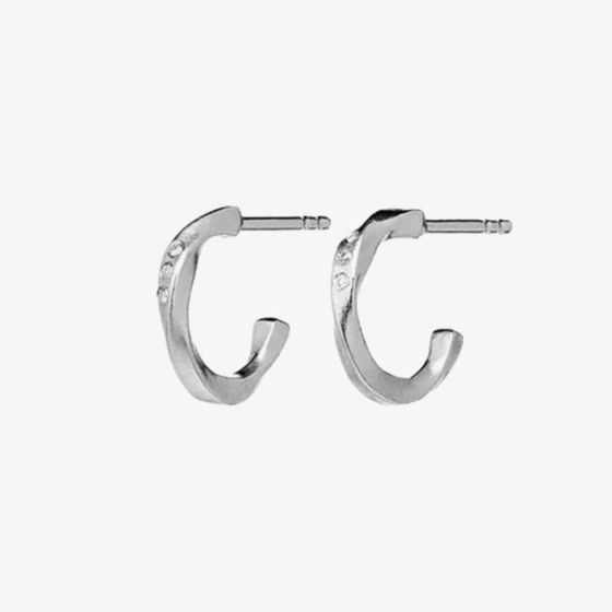 Maanesten Echo Silver Twisted 12mm Half Hoop Earrings 9861C