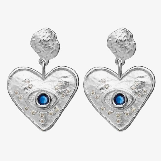 Maanesten Constantine Silver Hammered Heart Kyanite Dropper Earrings 9850C