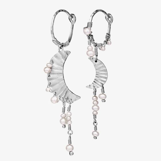 Maanesten Esta Silver Moon And Freshwater Pearl Dropper Earrings 9843C