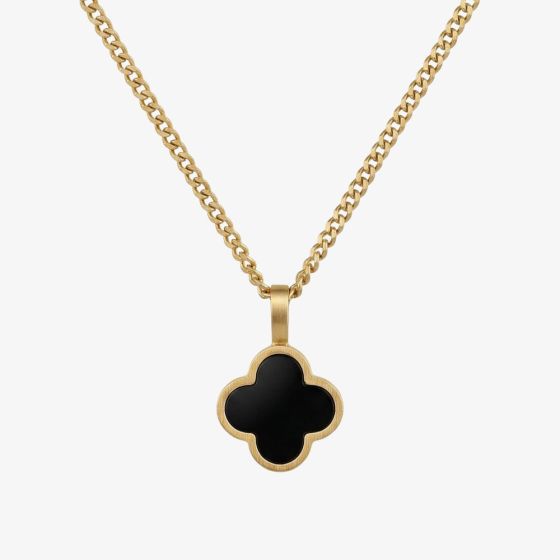Steel & Barnett Lucky Clover 18ct Yellow Gold Plated Black Onyx Clover Pendant N-CLO02