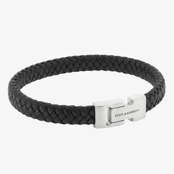 Steel & Barnett Archie Black Leather Braided Bracelet LBA/001