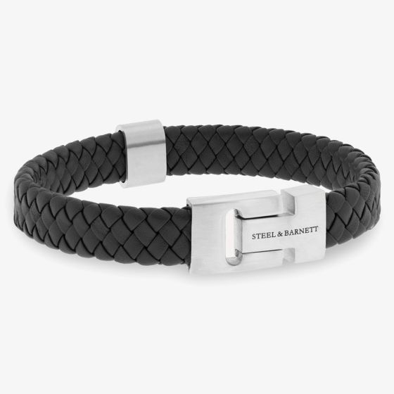 Steel & Barnett Harrison Black Leather Thick Braided Bracelet LBH/001
