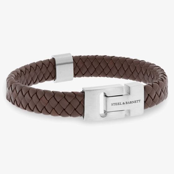 Steel & Barnett Harrison Brown Leather Thick Braided Bracelet LBH/003