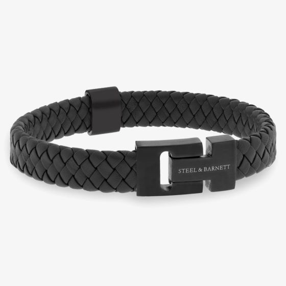Steel & Barnett Harrison Black Clasp & Leather Thick Braided Bracelet LBH/007