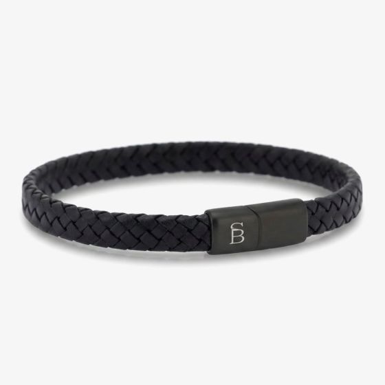 Steel & Barnett Riley Black Edition Braided Black Leather Bracelet BEB/003